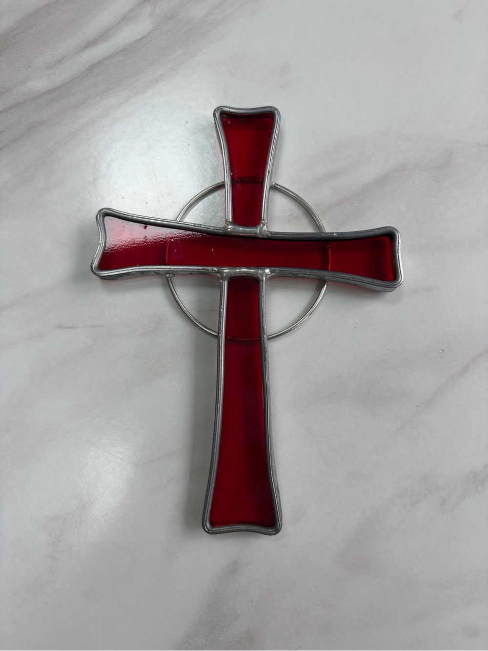 Stained glass pink Celtic sun catcher cross religious